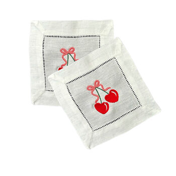 Embroidered Cherry Cocktail Napkin, 3 of 4