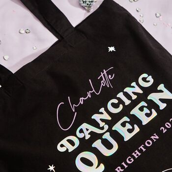 Personalised Dancing Queen Hen Party Black Tote Bag, 2 of 2