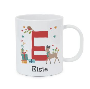 Personalised Initial Reindeer Christmas Melamine Mug, 2 of 3
