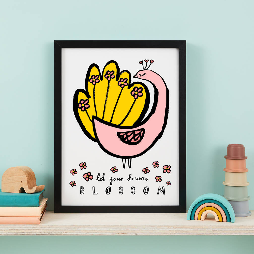 Let Your Dreams Blossom Peacock Print, 1 of 4
