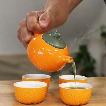 Orange Herbal Tea Set With Teapot And Four Tea Cups, 2 of 5