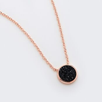 Round Black Druzy Crystal 18k Rose Gold Plated Necklace, 3 of 5