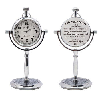 Personalised 10th Anniversary Silver Colour Desk Clock, 3 of 12