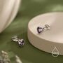 Tiny Amethyst Purple Cz Heart Stud Earrings, thumbnail 3 of 12
