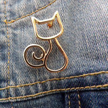 Gold Or Silver Cat Outline Lapel Brooch, 4 of 8