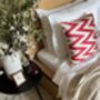 Square Ikat Silk Cushion Coral Red Zigzag, thumbnail 1 of 9