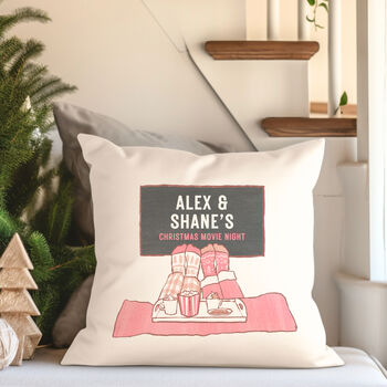 Personalised Couple's Christmas Movie Night Cushion, 4 of 5