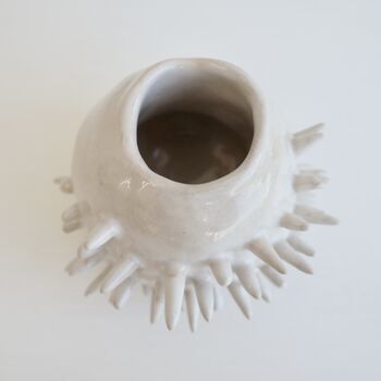 Handmade Small Round White Spiky Ceramic Cactus Vase, 4 of 6