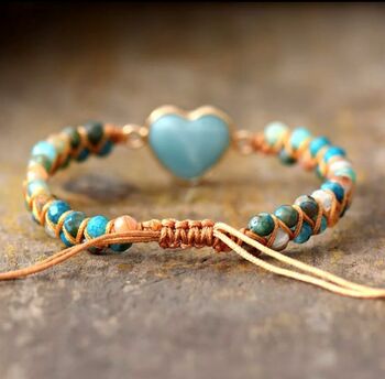 Natural Amazonite And Onyx Love Heart Stone Bracelet, 3 of 6