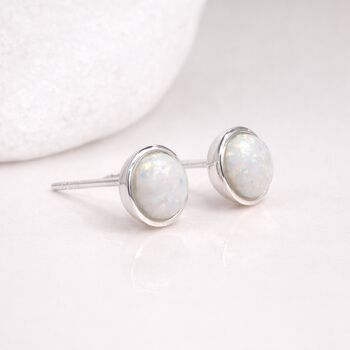 Sterling Silver White Opal Stud Earrings – 6mm, 5 of 11