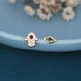 Sterling Silver Hamsa Hand And Evil Eye Stud Earrings, thumbnail 7 of 12