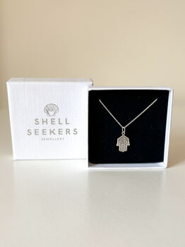 Sterling Silver Hamsa Hand Pendant Necklace, 5 of 6