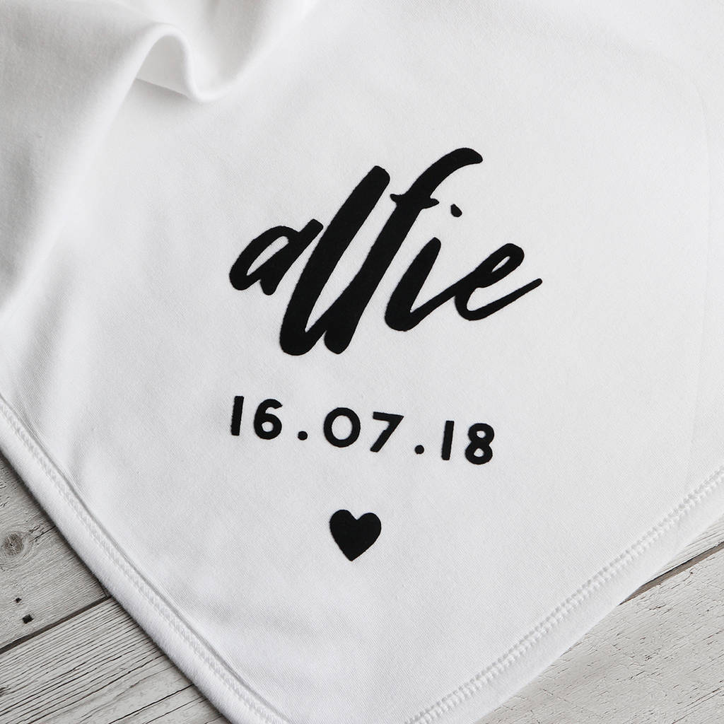 Personalised Baby Name And Date Blanket By Paper and Wool