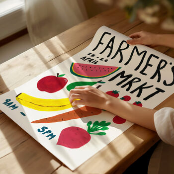 Farmer's Market Kitchen Wall Art Hand Painted Print, 3 of 6