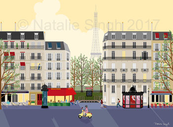 Paris Street Scene At Dawn Or Dusk Art Print, 2 of 4