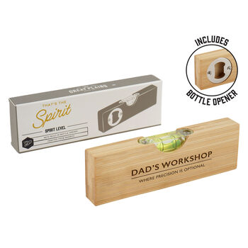 Wooden Spirit Level Bottle Opener 'Dad's Workshop…' | Fathers Day | Gift Box | Engraved Gift | Gift For Him, 2 of 2