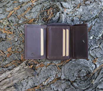 Women's Luxury Brown Leather Small Trifold Purse Rfid Protected Personsalised, 4 of 8
