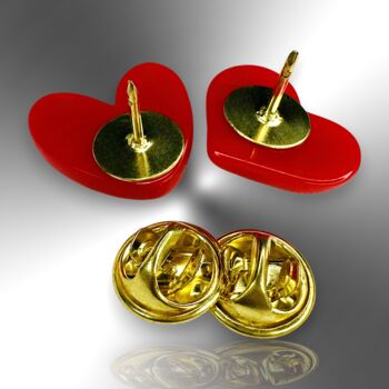 Set Of Two Red Resin Heart Pin Badges, 6 of 8