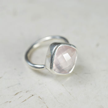 Square Rose Quartz And Silver Ring, 2 of 3