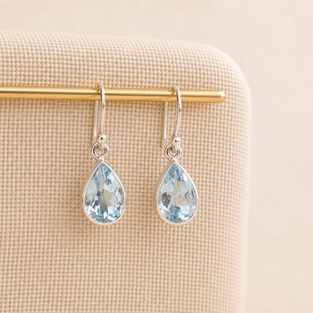 Sterling Silver Blue Topaz Teardrop Drop Earrings, 3 of 8