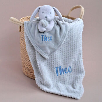 Grey Blanket And Comforter Personalised Baby Gift, 3 of 8