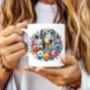 Personalised Dappled Silver Dachshund Floral Summer Dog Wreath Gift Keepsake Mug, thumbnail 1 of 2