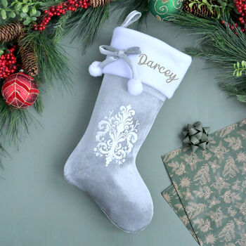 Personalised Grey Velvet Christmas Stocking, 6 of 8