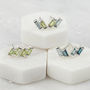 Sterling Silver Stud Earrings Peridot, Blue Topaz, thumbnail 3 of 4