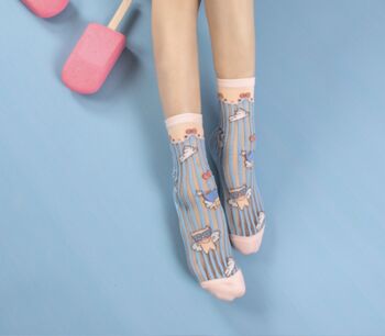 Summer Cute Pink And Blue Sheer Mid Calf Socks, 5 of 6