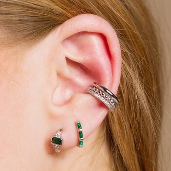 Green Baguette Single Cartilage Hoop Earring, 7mm, 4 of 5