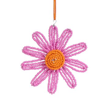 Christmas Beaded Flower Decoration, 10cm Pink, 2 of 3