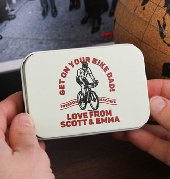 Personalised Bike Tool Gift Tin For Dad Adventure, 2 of 6