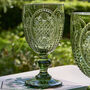 Fleur De Lys Green Embossed Wine Glass, thumbnail 1 of 4