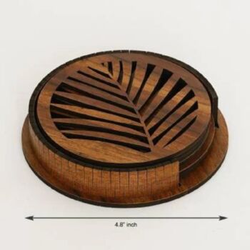 Wooden Tea Coaster With Stand Leaf Design, 5 of 5
