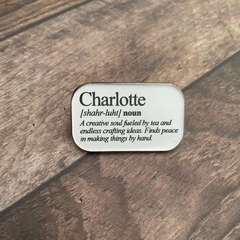 Custom Dictionary Name Enamel Pin – Personalised Definition Pin Badge Gift, 3 of 4