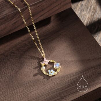 Forget Me Not And Butterfly Wreath Necklace, 2 of 12