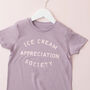 'Ice Cream Appreciation Society' Kid's Lavender T Shirt, thumbnail 3 of 7