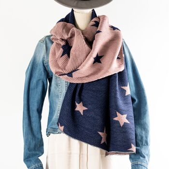 Navy And Pink Star Reversible Personalised Warm Scarf, 2 of 10