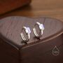 Sterling Silver Oval Moonstone Huggie Hoop Earrings, thumbnail 1 of 10