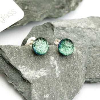 Pale Green Fused Glass Sterling Silver Stud Earrings, 8 of 12