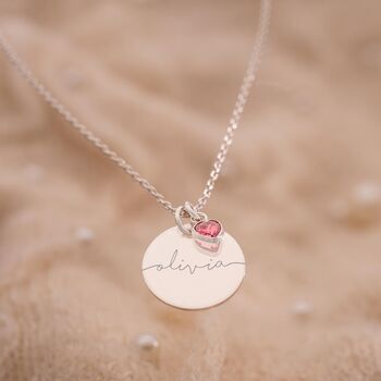 Sterling Silver Esme Gemstone Heart Name Necklace, 3 of 12