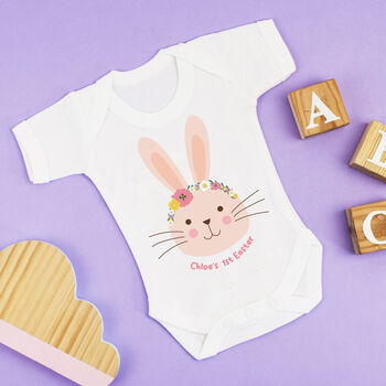 Personalised First Easter Rabbit Bodysuit Pink Or Grey, 6 of 8