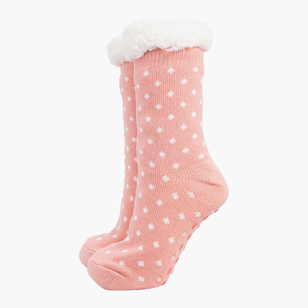 Women's Long Slipper Socks Grip Sole Spots Pink, 1 of 3