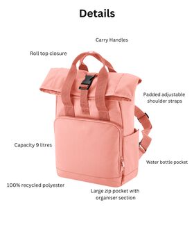 Children's Personalised Embroidered Boats And Name Roll Top Backpack, 3 of 5