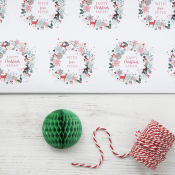 Personalised Wreath Christmas Wrapping Paper, 3 of 3
