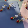 Handmade Strawberry Freshwater Pearl Drop Earrings, thumbnail 5 of 7