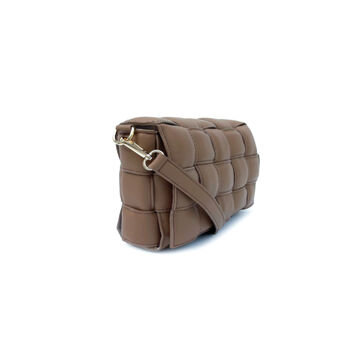 Latte Padded Woven Leather Crossbody And Gold Chain, 3 of 7