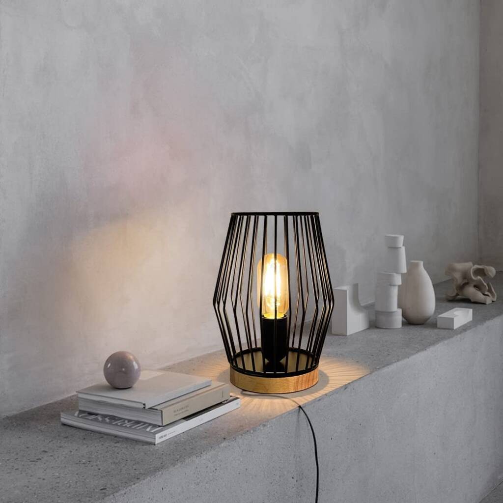 Black Metal Lampshade Wooden Based Table Lamp By Momentum