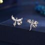 Mismatched Dragon And Phoenix Internally Threaded Flat Back Earrings In Sterling Silver, thumbnail 1 of 12
