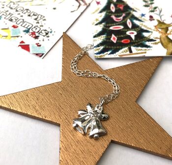 Personalised Serling Silver Jingle Bell And Initial Star Christmas Necklace, 12 of 12